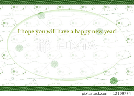 紗線和羊綠色新年卡 12199774
