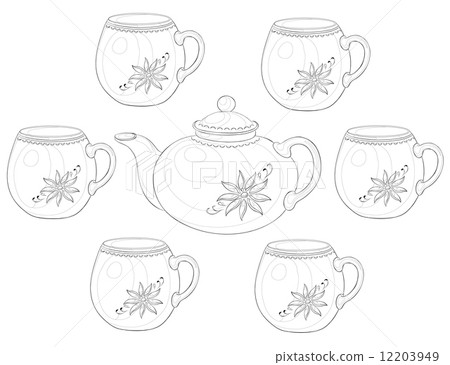 Teapot and cups, contours Teapot and cups, contours 12203949