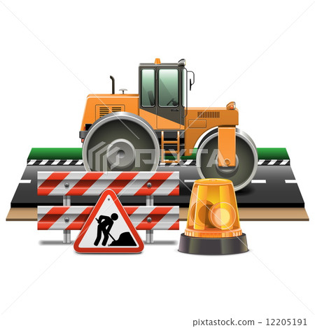 Vector Road Construction with Road Roller 12205191