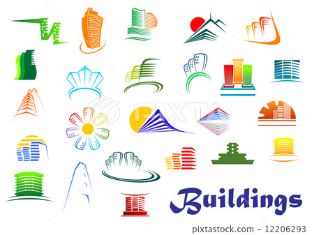 Office and apartments buildings icons Office and apartments buildings icons 12206293