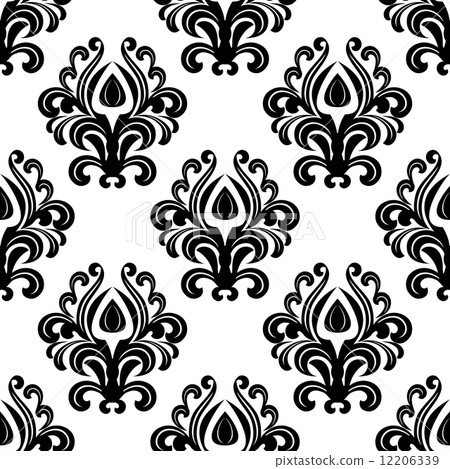 Black floral damask seamless pattern 12206339