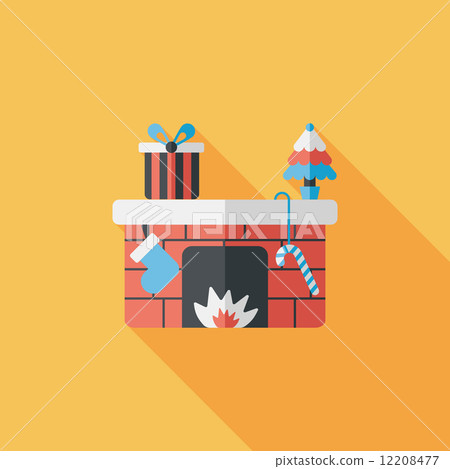 Christmas fireplace flat icon with long shadow,eps10 Christmas fireplace flat icon with long shadow,eps10 12208477