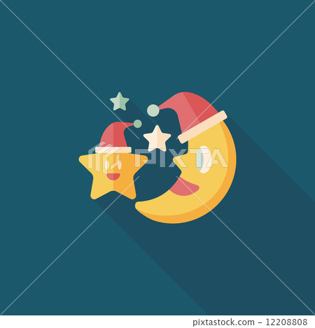 moon and star with Christmas hat flat icon with long shadow, eps moon and star with Christmas hat flat icon with long shadow, eps 12208808