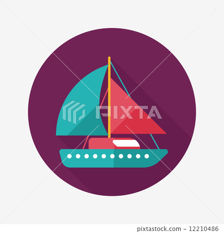 Sailboat flat icon with long shadow Sailboat flat icon with long shadow 12210486