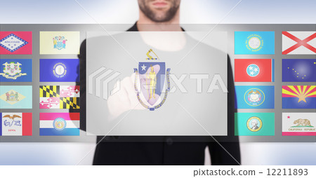 Hand pushing on a touch screen interface Hand pushing on a touch screen interface 12211893