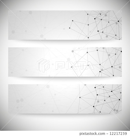 Set of horizontal banners. Molecule structure, gray background for communication, vector illustratio Set of horizontal banners. Molecule structure, gray background for communication, vector illustratio 12217239