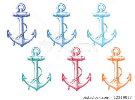 vintage anchor with rope, set of vector deign elements 12219953