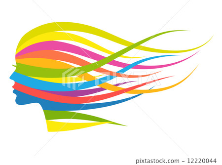 Woman with flowing multicolored long hair, vector illustration 12220044