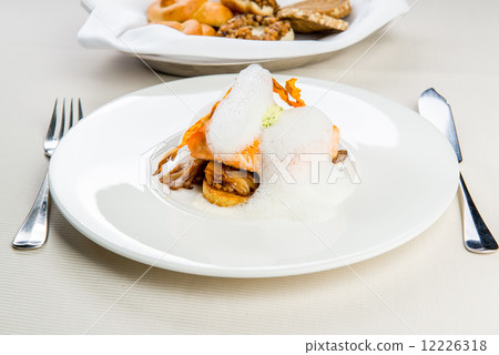 Roasted trout infused with milk foam Roasted trout infused with milk foam 12226318