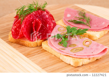 Sandwiches with salami and mortadella 12227421
