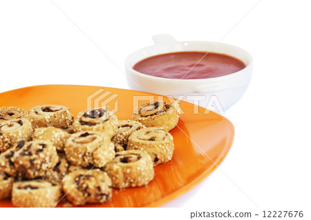 Rusks with sesame seeds, olives and sauce Rusks with sesame seeds, olives and sauce 12227676