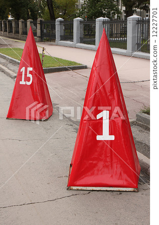 Big red chips for sporting events represent the edges of the tracks and fields Big red chips for sporting events represent the edges of the tracks and fields 12227701