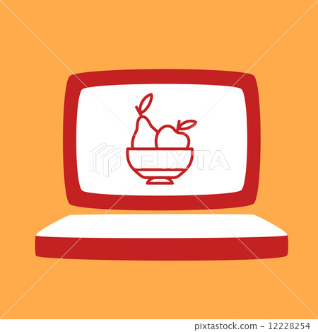 laptop with a plate of fruit. - Stock Illustration [12228254] - PIXTA