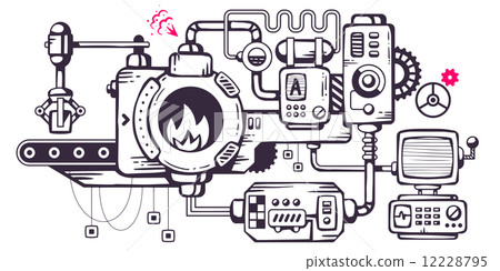 Vector industrial illustration background of the operating mecha 12228795