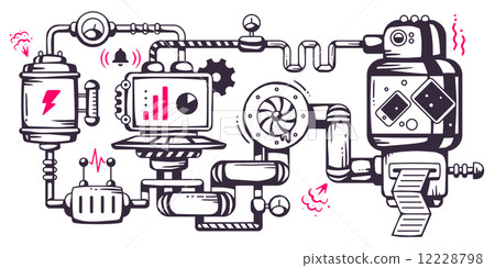 Vector industrial illustration background of the operating mecha 12228798