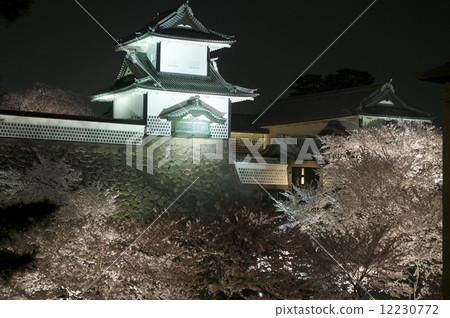 Kanazawa castle at night at night 12230772