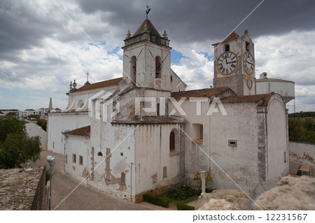 Church of Santa Maria do Castelo before storm,,Tavira, Algarve, 12231567