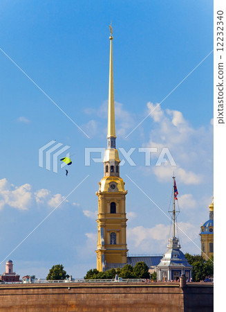 Russia. Petersburg. The parachutist against the Peter and Paul Fortress Russia. Petersburg. The parachutist against the Peter and Paul Fortress 12232340