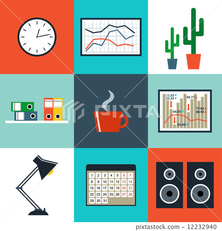 Flat vector set of office things, equipment, objects. 12232940