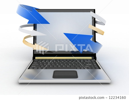 Laptop with arrows on white background. Concept of download 12234160