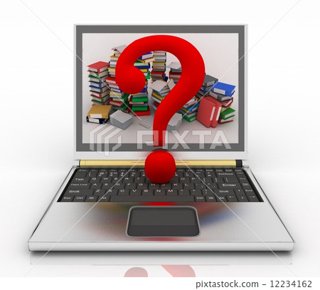 Concept on-line of help in a briefcase computer with the note of interrogation Concept on-line of help in a briefcase computer with the note of interrogation 12234162