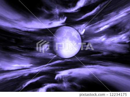 The moon in the night sky in clouds - Stock Illustration [12234175] - PIXTA