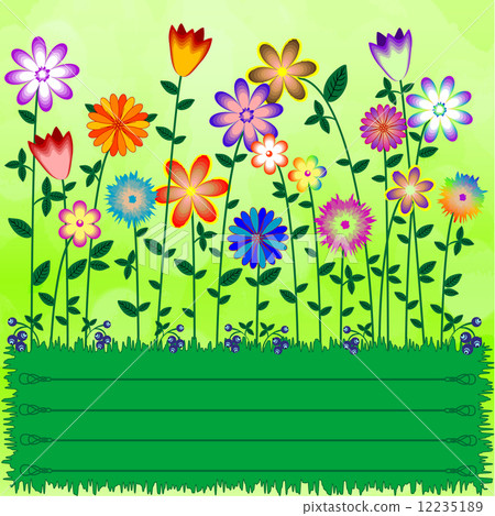Green background with ornament meadows with flowers Green background with ornament meadows with flowers 12235189