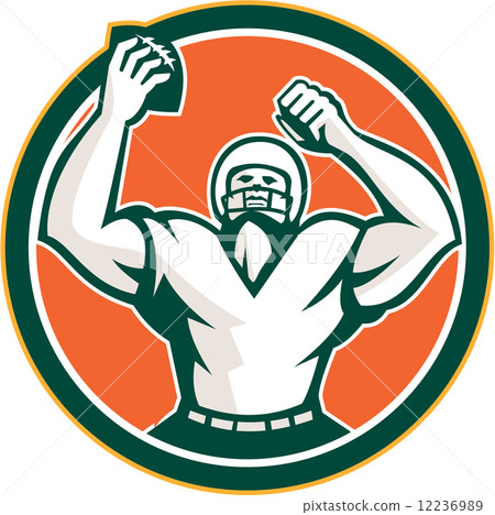 American Football Holding Ball Celebrating Retro 12236989