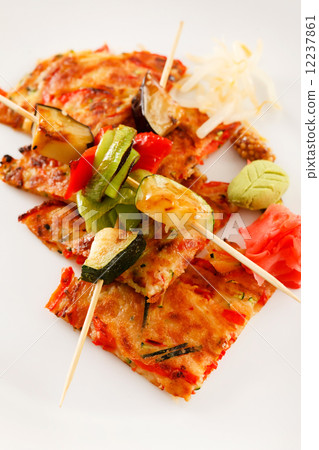 vegetable kebab with japanese omelette 12237861