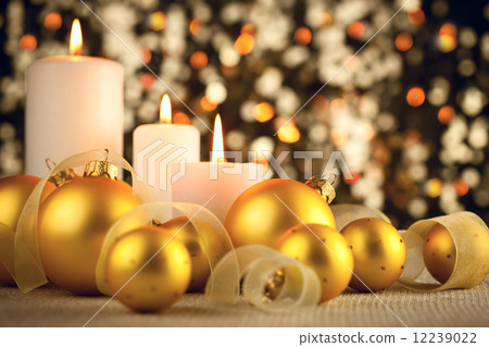 Warm Christmas decoration on glitter bokeh background 12239022