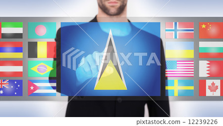 Hand pushing on a touch screen interface Hand pushing on a touch screen interface 12239226