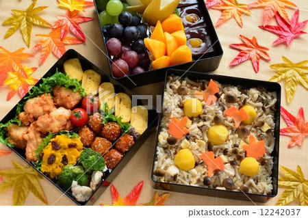 Autumn recreational lunch box Chestnut and mushrooms rice cooked rice Autumn recreational lunch box Chestnut and mushrooms rice cooked rice 12242037