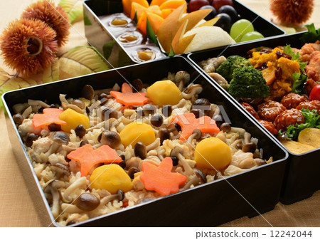 Autumn recreational lunch box Chestnut and mushrooms rice cooked rice 12242044