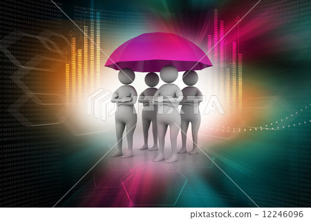 3d people under a red umbrella, team work concept 3d people under a red umbrella, team work concept 12246096