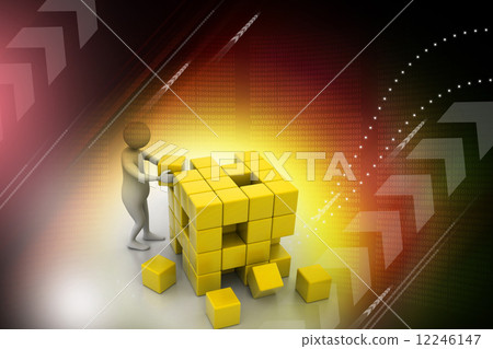 3d people - man, person pushing a cube 12246147