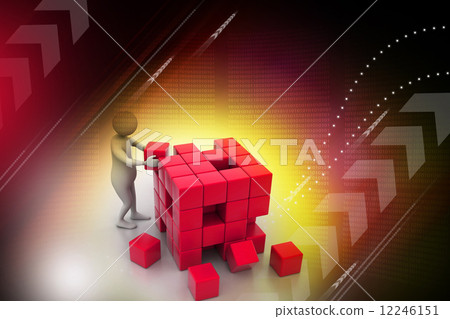 3d people - man, person pushing a cube 12246151