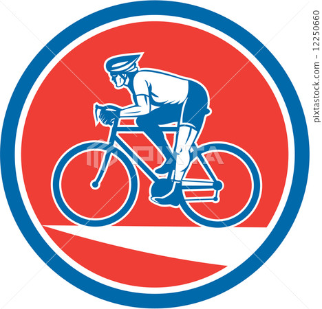 Cyclist Riding Mountain Bike Circle Retro Cyclist Riding Mountain Bike Circle Retro 12250660