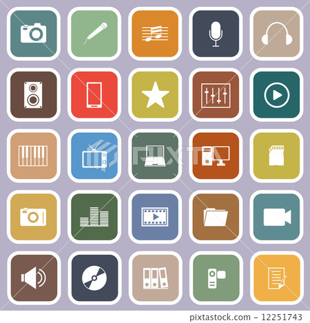 Media flat icons on violet background Media flat icons on violet background 12251743