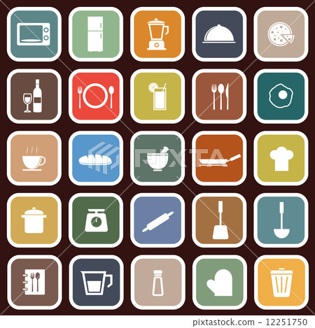 Kitchen flat icons on red background Kitchen flat icons on red background 12251750
