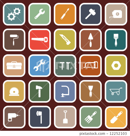 Tool flat icons on red background Tool flat icons on red background 12252103