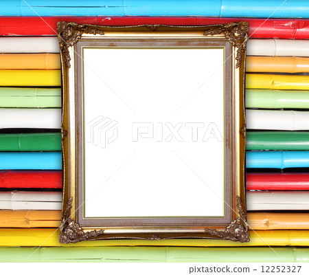 golden frame on bamboo wall background golden frame on bamboo wall background 12252327