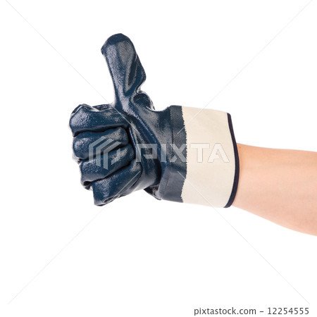 Hand in rubber glove shows thumbs up. Hand in rubber glove shows thumbs up. 12254555