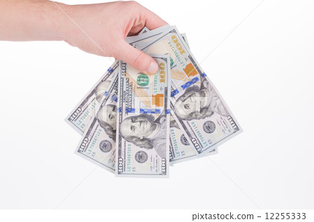 dollars banknotes in hand. dollars banknotes in hand. 12255333