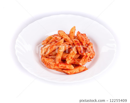 Pasta penne rigate with tomato sauce. 12255409