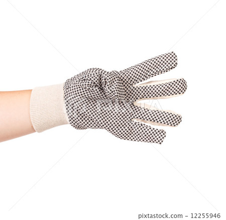 Hand shows four in rubber glove. Hand shows four in rubber glove. 12255946
