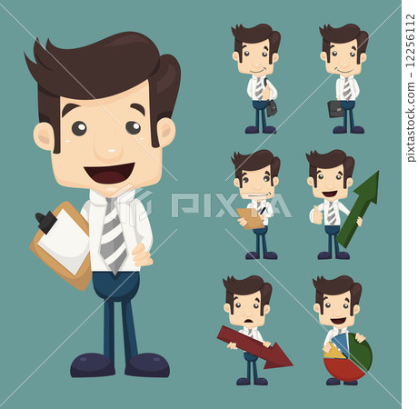 Set of businessman characters poses  with charts 12256112