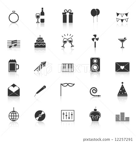 Celebration icons with reflect on white background 12257291
