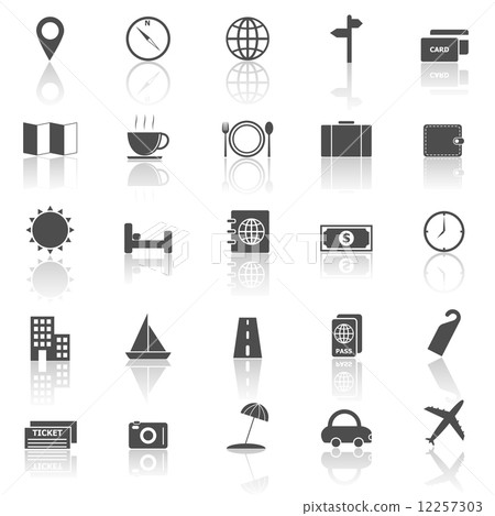 Travel icons with reflect on white background Travel icons with reflect on white background 12257303
