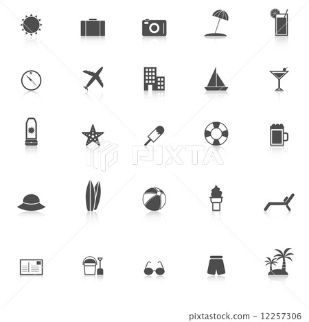 Summer icons with reflect on white background 12257306