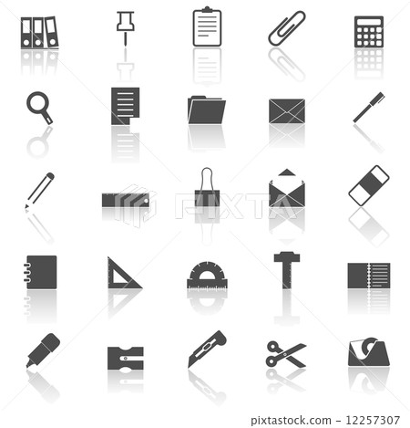 Stationary icons with reflect on white background 12257307
